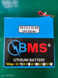 LifePo4 Battery, 29.2 Cutoff 15Ah (Blue Sleeve Without Cabinet)